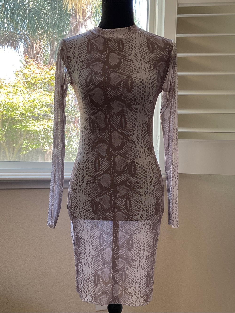 Long Sleeve Snake-Print Swim Coverup in Brown dress